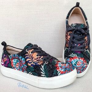 J/Slides NYC Anthropologie Floral Embroidered Brocade Platform Sneakers 6.5